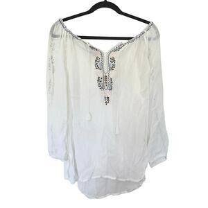 Chan Luu (XS) Boho Embrdoiered Flowy White Peasant Top